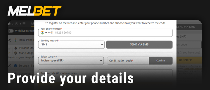 Enter your information to create a Melbet account